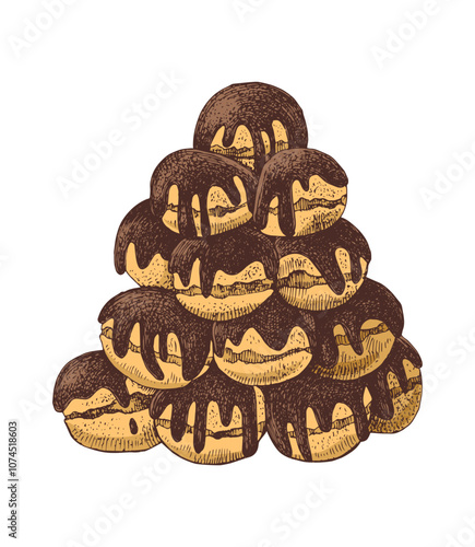 Profitroles dessert hand drawn illustration