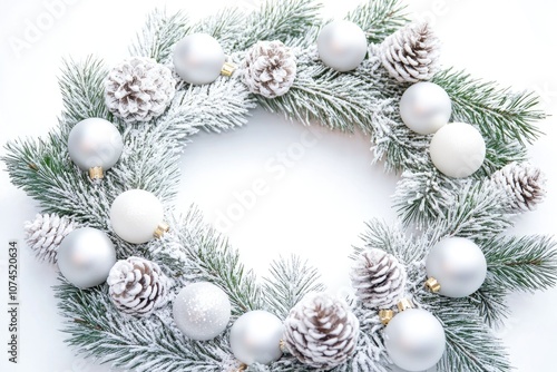 A decorative wreath made of pine cones and ornaments, perfect for festive occasions or home decor