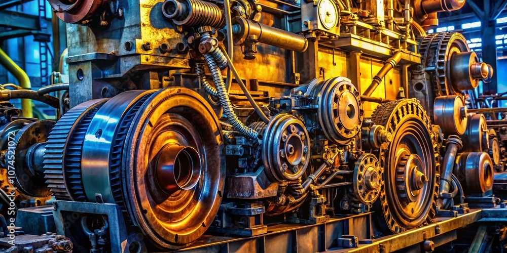 Panoramic View of a Disassembled Engine: A Detailed Exploration of Mechanical Components and Their Arrangement in an Industrial Setting for Educational Purposes Panoramic View of a Disassembled Engine: A Detailed Exploration of Mechanical Components and Their Arrangement in an Industrial Setting for Educational Purposes