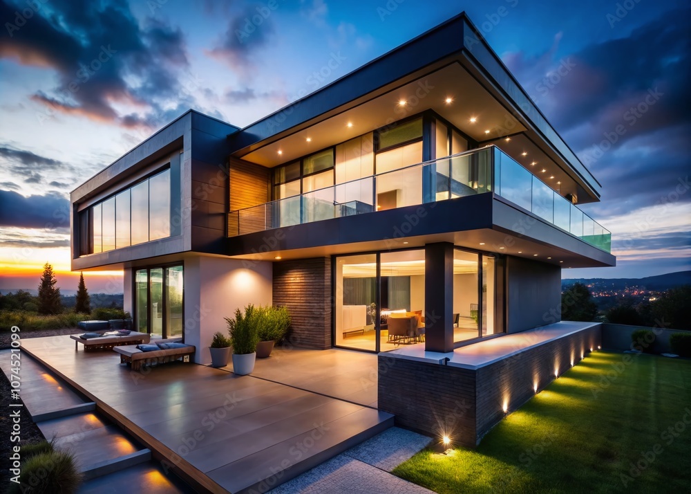 Panoramic View of a Modern House Without Doors and Indoor Lighting at Night, Capturing Minimalist Architecture in a Serene Urban Setting, Emphasizing Clean Lines and Open Spaces Panoramic View of a Modern House Without Doors and Indoor Lighting at Night, Capturing Minimalist Architecture in a Serene Urban Setting, Emphasizing Clean Lines and Open Spaces