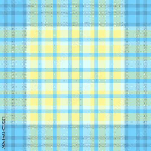 Delicate tartan pattern vector, graphical texture plaid background. Goose textile seamless fabric check in cyan and yellow colors.