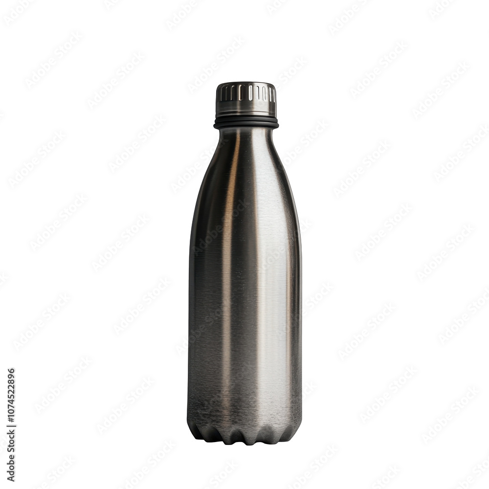 Stainless steel water bottle with brushed finish on transparent background, reusable and eco-friendly hydration accessory for outdoor and everyday use Stainless steel water bottle with brushed finish on transparent background, reusable and eco-friendly hydration accessory for outdoor and everyday use