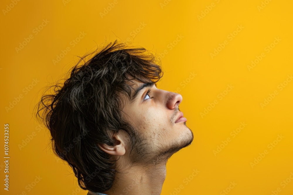 A person gazing upwards with eyes shut, possibly meditating or contemplating A person gazing upwards with eyes shut, possibly meditating or contemplating