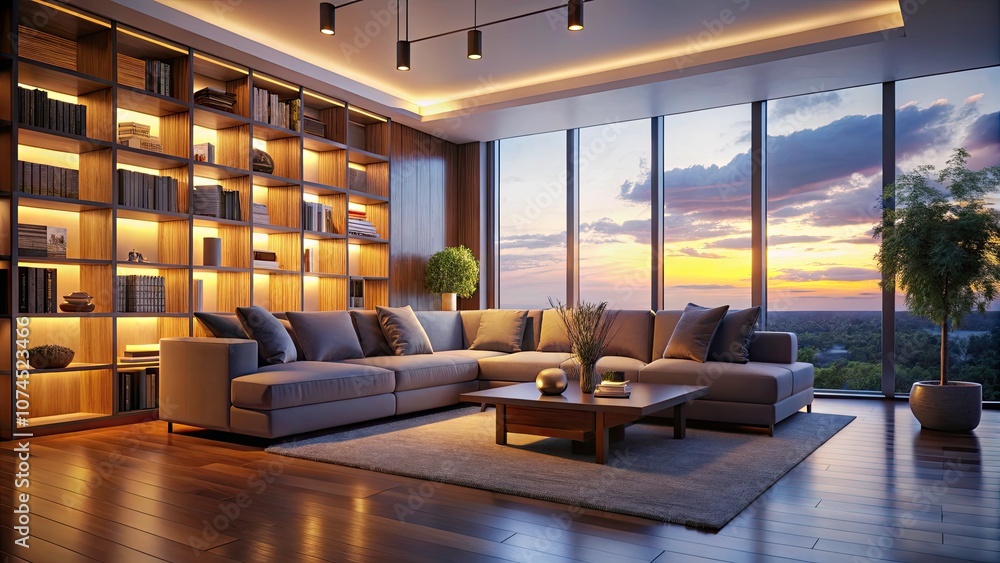 Modern Living Room Silhouette with Sectional Sofa and Built-in Bookshelves for Stylish Interior Design Inspiration Modern Living Room Silhouette with Sectional Sofa and Built-in Bookshelves for Stylish Interior Design Inspiration