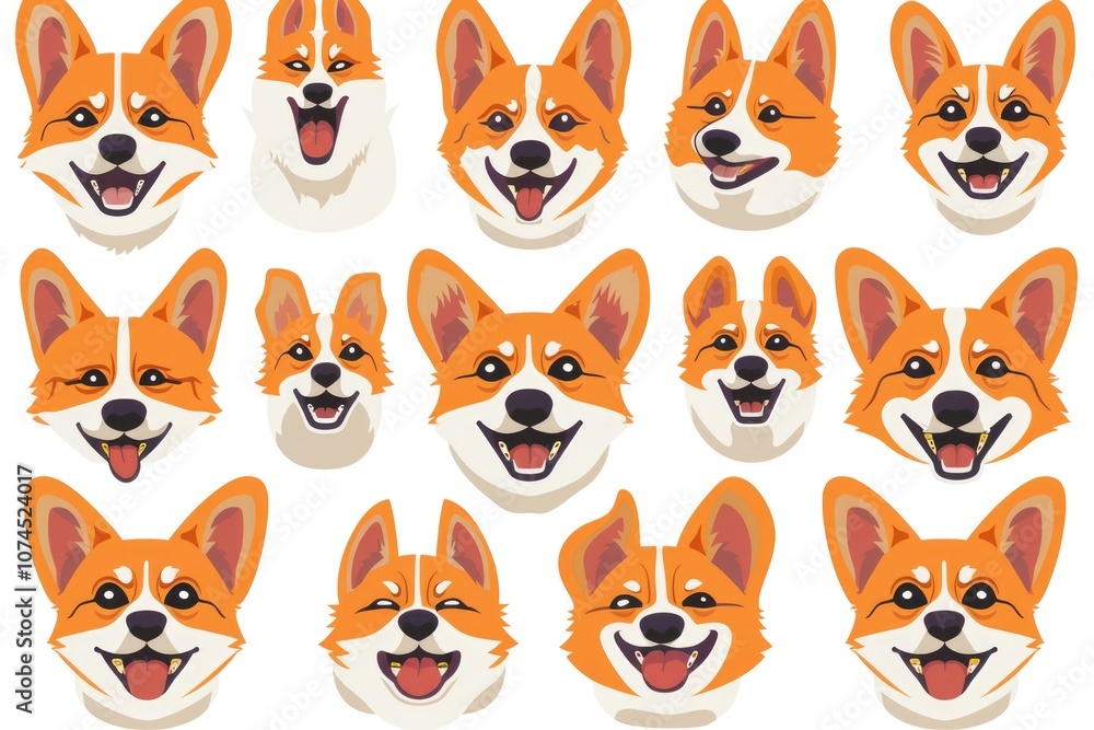 A group of canines showcasing diverse emotions, from happy to sad and curious A group of canines showcasing diverse emotions, from happy to sad and curious