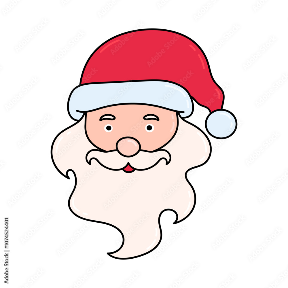 Hand Draw Santa Claus Head icon with red hat and white beard. Cheerful Santa Claus cartoon head sticker Hand Draw Santa Claus Head icon with red hat and white beard. Cheerful Santa Claus cartoon head sticker