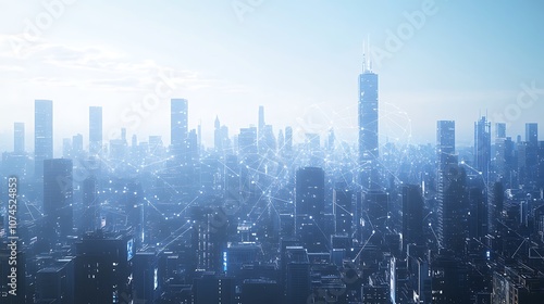 City skyline with digital connections represent, Network connection technology on the city