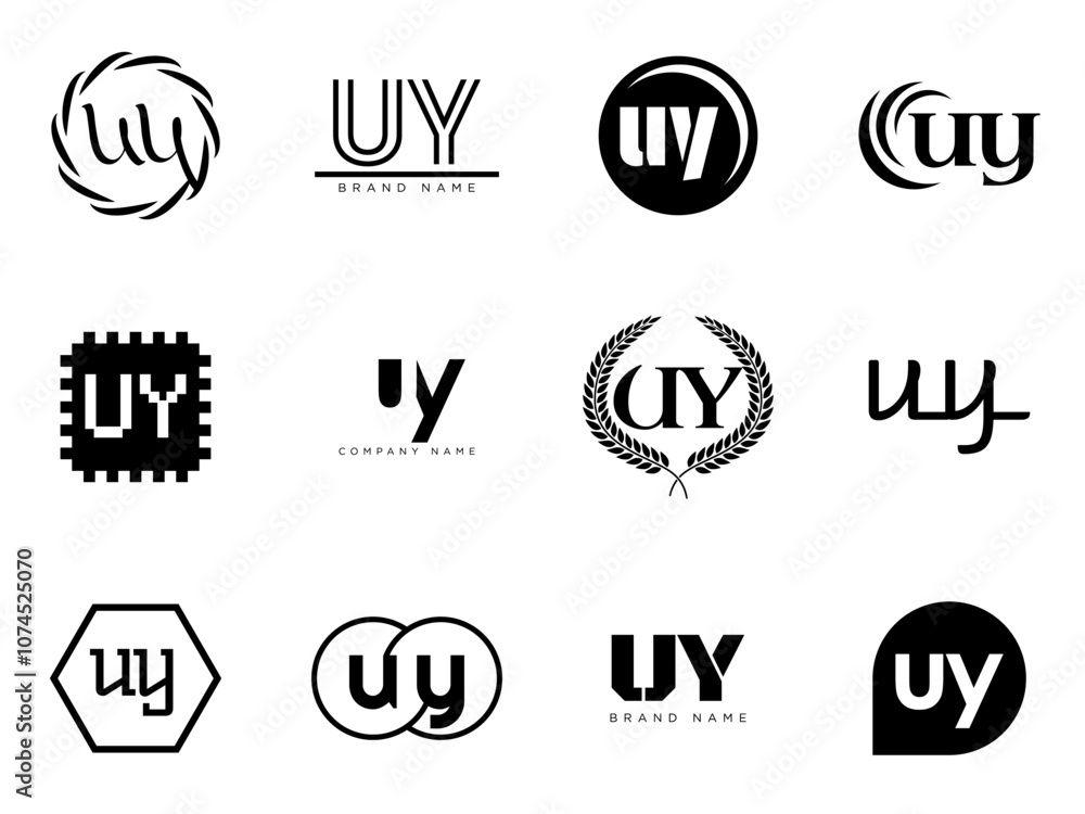 UY logo company template. Letter u and y logotype. Set different classic serif lettering and modern bold text with design elements. Initial font typography. UY logo company template. Letter u and y logotype. Set different classic serif lettering and modern bold text with design elements. Initial font typography.
