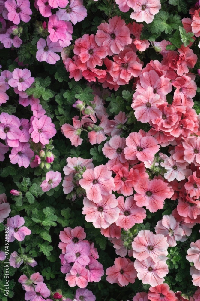 A close-up view of a colorful bunch of pink flowers