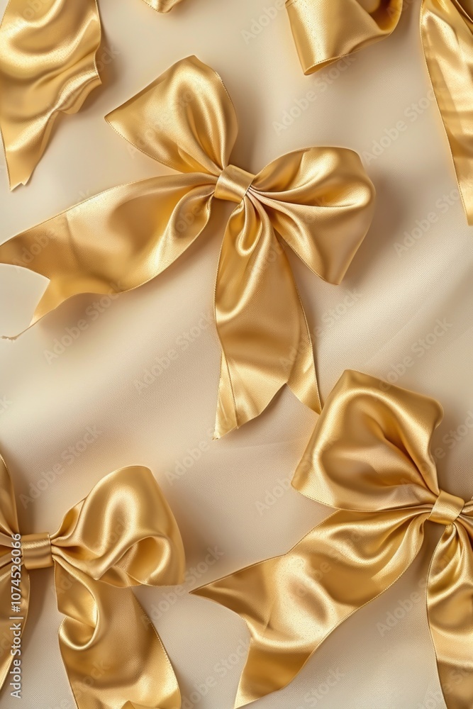 A detailed view of a collection of golden bows A detailed view of a collection of golden bows
