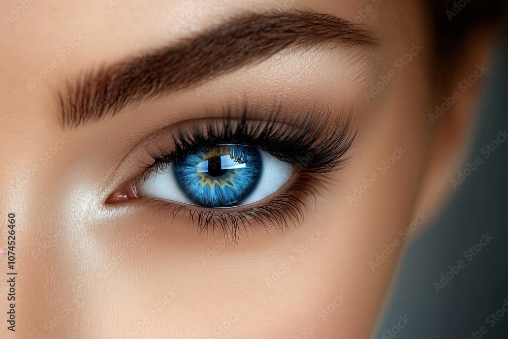 Blue eye with striking detail, long lashes, and smooth skin Blue eye with striking detail, long lashes, and smooth skin