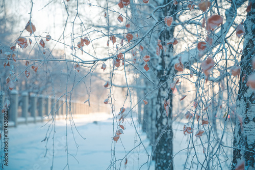 Wallpaper Mural Birch in winter, snow-covered, frozen. Natural Winter Background Torontodigital.ca