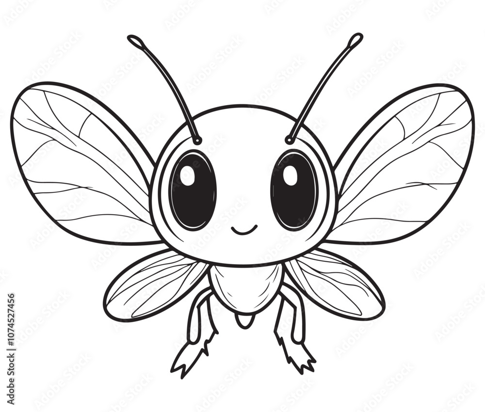 Fototapeta premium Bee cartoon character, Firefly outline icon