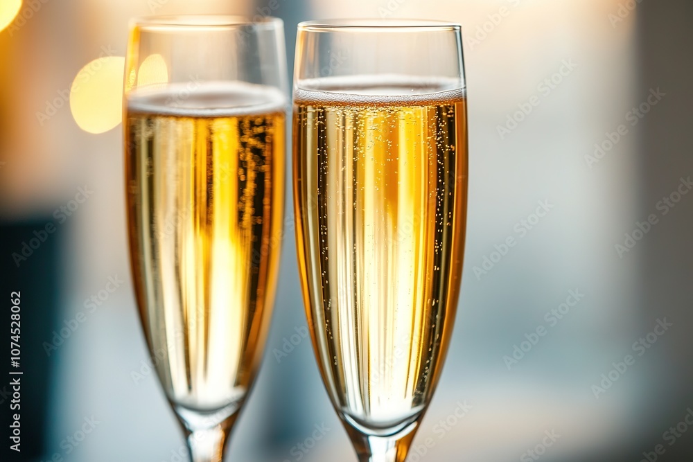 Close-up of sparkling champagne glasses with bokeh Close-up of sparkling champagne glasses with bokeh