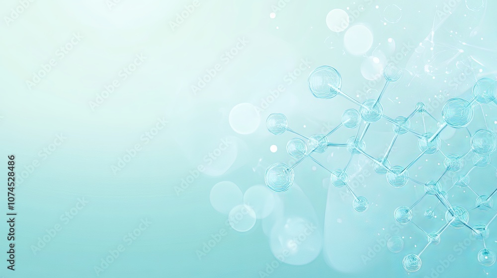 3D glass molecules or atoms on a light blue background representing biochemical pharmaceutical beauty and medical concepts Science or medical background Vector 3D illustration 3D glass molecules or atoms on a light blue background representing biochemical pharmaceutical beauty and medical concepts Science or medical background Vector 3D illustration