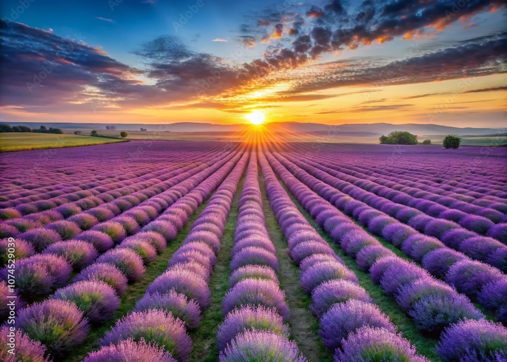 Serene Lavender Fields at Sunrise: A Captivating Landscape Embracing the Beauty of Nature in Soft Pastels, Perfectly Framed with the Rule of Thirds for Stunning Visual Appeal Serene Lavender Fields at Sunrise: A Captivating Landscape Embracing the Beauty of Nature in Soft Pastels, Perfectly Framed with the Rule of Thirds for Stunning Visual Appeal
