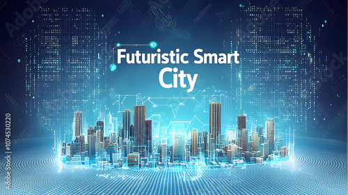 Futuristic smart city skyline with digital elements