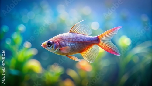 Serene Minimalist Photography of a Featherfin Squeaker in Natural Habitat with Soft Lighting and Subtle Textures, Emphasizing Tranquility and Elegance in Aquatic Life photo