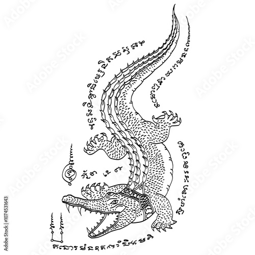 "Crocodile Yant" is a Thai tattoo featuring the image of a crocodile, symbolizing power, strength, and protection. It is believed to provide the wearer with invulnerability and ward off evil spirits.