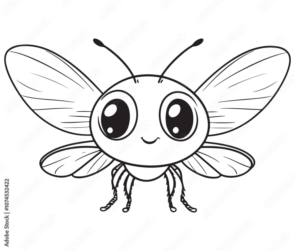 Fototapeta premium Bee cartoon character, Firefly outline icon