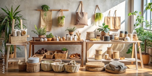 Wallpaper Mural Eco-Friendly Handcrafted Products at a Local Market: A Minimalist Showcase of Recycled Materials, Highlighting Sustainable Small Business Practices in a Charming Outdoor Setting Torontodigital.ca