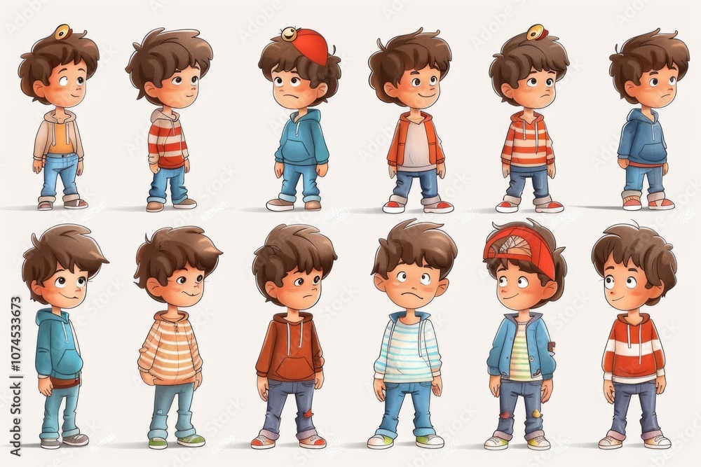A collection of different poses of a boy A collection of different poses of a boy