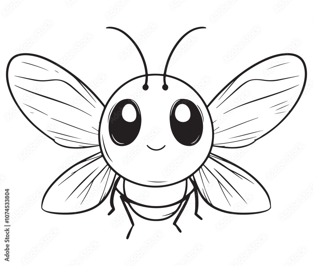 Fototapeta premium Bee cartoon character, Firefly outline icon
