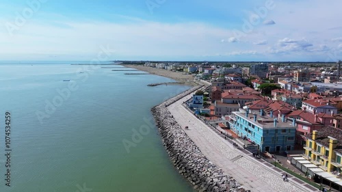 Wallpaper Mural aerial flying south over the coast of Caorle, coastal Italy over the beach Torontodigital.ca
