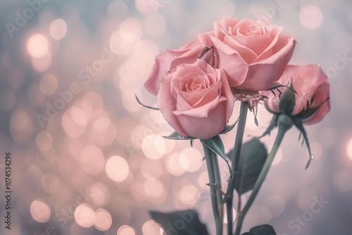 Wallpaper Mural A bouquet of pink roses on a table, ideal for romantic dinner or special occasion Torontodigital.ca
