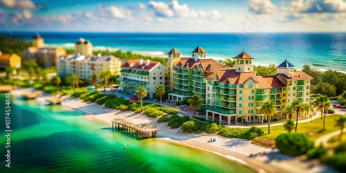 Serene Watercolor Resort Views in Destin, Florida Capturing Tranquil Coastal Vibes with Vibrant Colors and Lush Landscapes Perfect for Vacation Inspiration and Relaxation