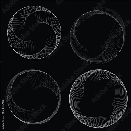 Lines in Circle Form . Rotate rounded shape Vector Illustration .Rotating circles form a ring.Rotating design element . Various circle lines forming round frame . Abstract Geometric line art .