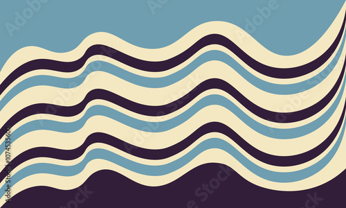 Abstract design with harmonious pastel blue, cream and dark purple curved lines, giving a calming effect, ideal for wallpaper and decoration