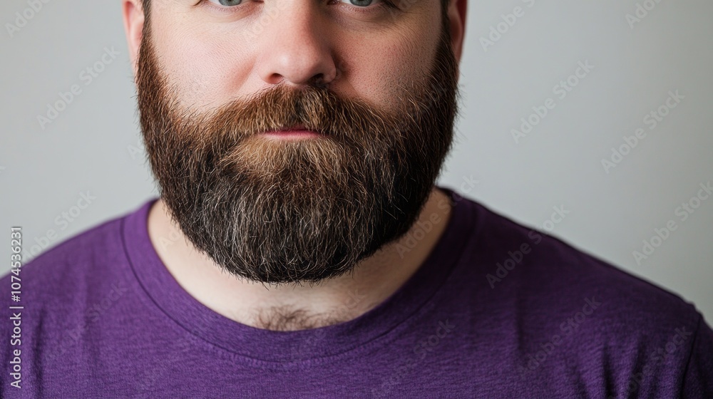 Obraz premium A man with a beard and a purple shirt