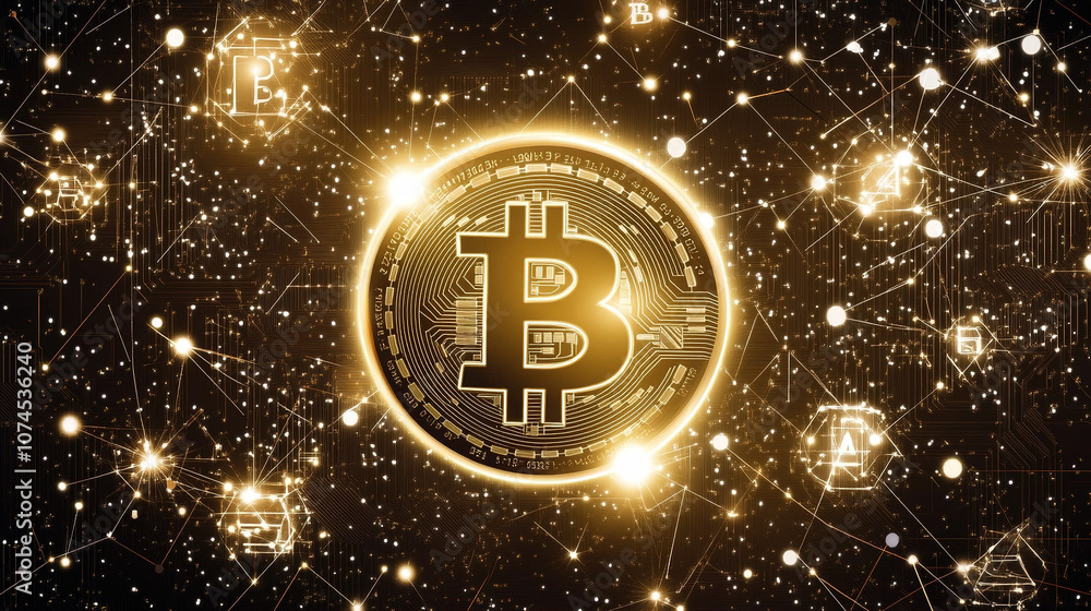 Digital illustration of a glowing Bitcoin symbol surrounded by interconnected blockchain nodes and cryptocurrency-related icons, representing the future of digital finance and blockchain technology. Digital illustration of a glowing Bitcoin symbol surrounded by interconnected blockchain nodes and cryptocurrency-related icons, representing the future of digital finance and blockchain technology.