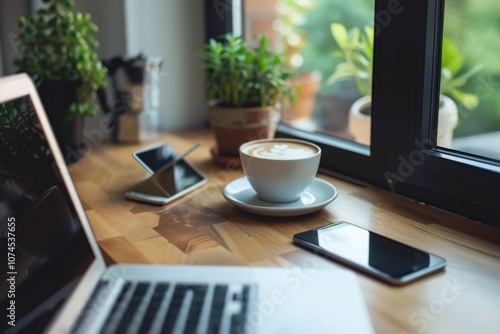 A person's morning routine with a cup of coffee next to their laptop