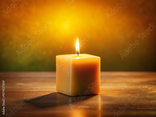 Single Square Candle with a Warm Glow on a Plain Background, Creating a Cozy Atmosphere for Home Decor and Relaxation, Ideal for Aromatherapy and Meditation Settings