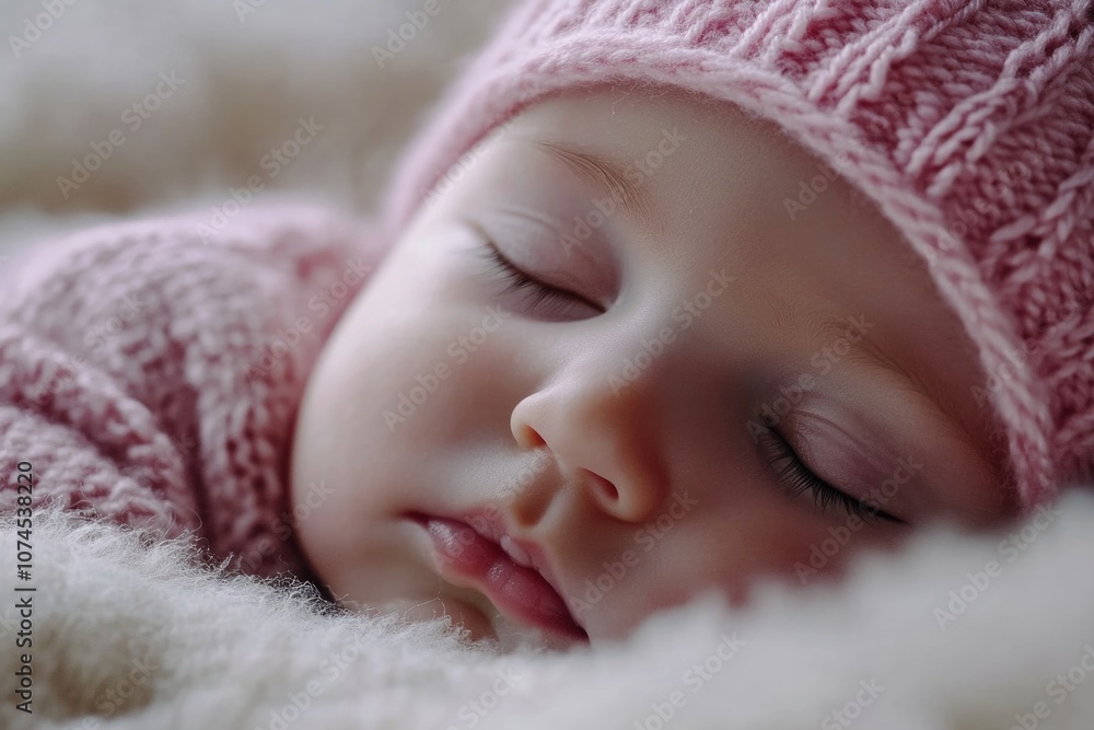 A close-up shot of a baby sleeping peacefully on a soft blanket A close-up shot of a baby sleeping peacefully on a soft blanket