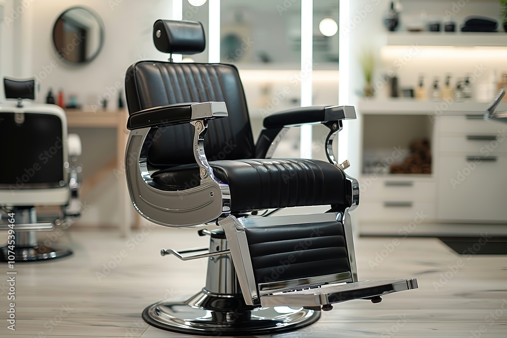 Empty barbershop chair in stylish salon interior Empty barbershop chair in stylish salon interior