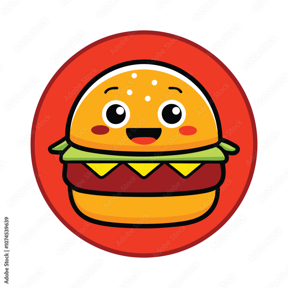 Cute Cartoon Burger Character Vector - Adorable and Playful Fast Food Illustration with Smiling Hamburger for Fun Food Art Cute Cartoon Burger Character Vector - Adorable and Playful Fast Food Illustration with Smiling Hamburger for Fun Food Art