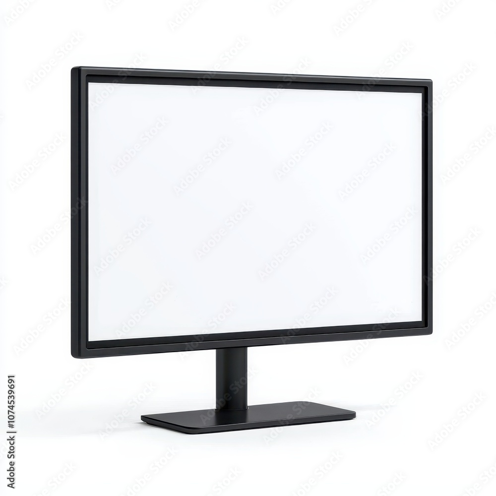 A sleek black computer monitor with a blank screen, ideal for modern offices. A sleek black computer monitor with a blank screen, ideal for modern offices.