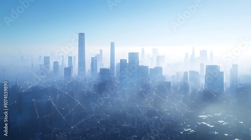 City skyline with digital connections represent, Network connection technology on the city