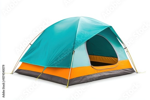 Colorful camping tent set up in a natural environment for outdoor adventure.