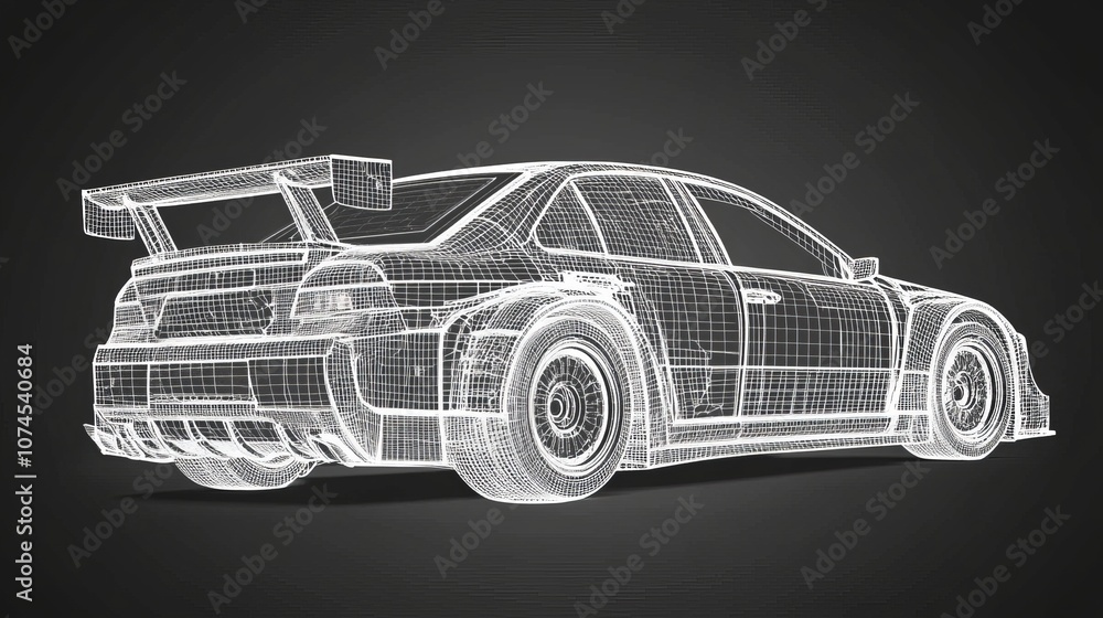 Obraz premium Rally and drift car wireframe vector isolated on a background with 3D rendering