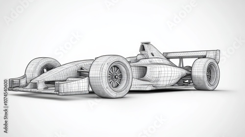 Racing car wireframe model vector rendering in 3D