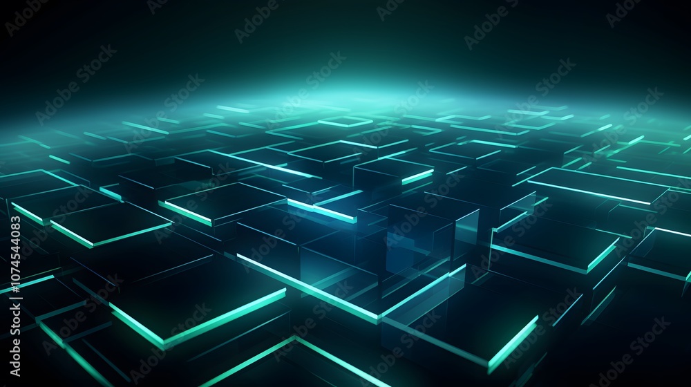 Obraz premium 3d rendering of mind green and blue abstract geometric background. Scene for advertising, technology, showcase, banner, game, sport, cosmetic, business, metaverse. Sci-Fi Illustration. Product displa