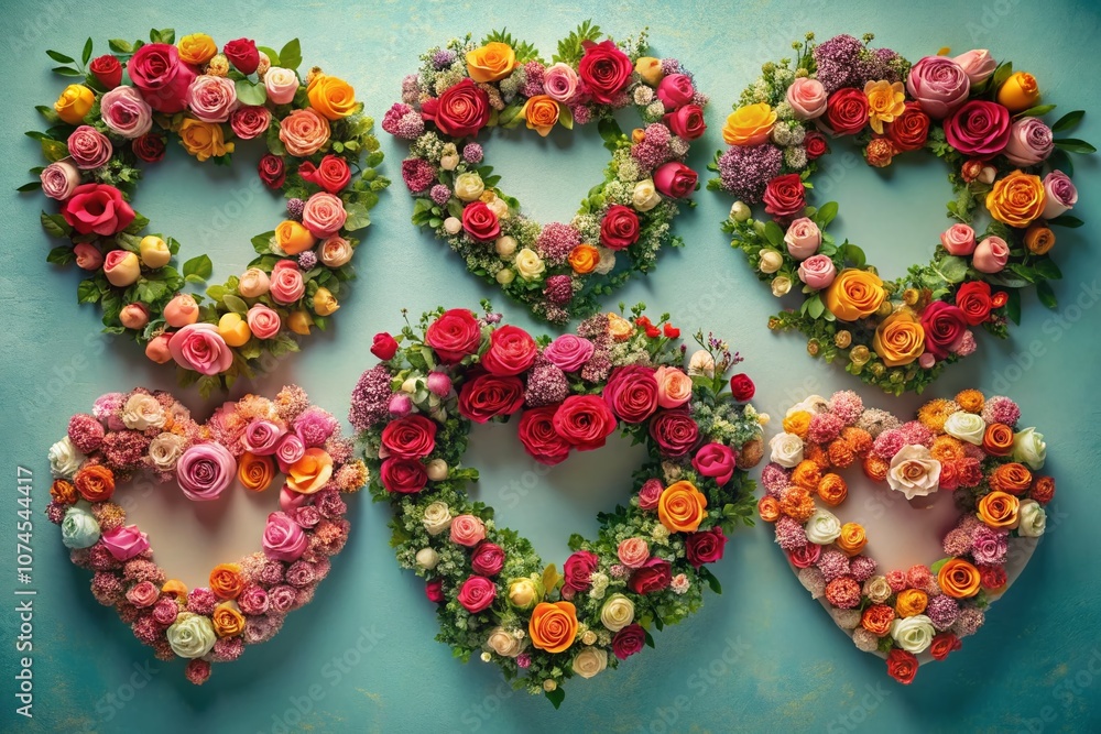Stunning Heart-Shaped Floral Wreaths Made of Beautiful Roses on a Soft Background for Romantic Decor and Celebrations Stunning Heart-Shaped Floral Wreaths Made of Beautiful Roses on a Soft Background for Romantic Decor and Celebrations