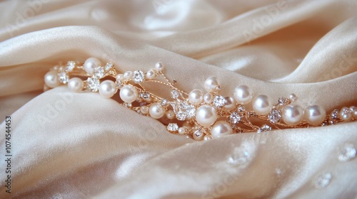 Elegant Pearl and Crystal Hair Accessory on Silk Fabric