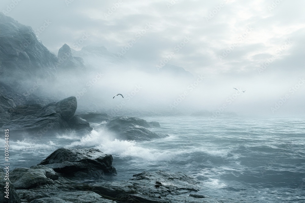 Rocky Beach with Fog and Waves Rocky Beach with Fog and Waves