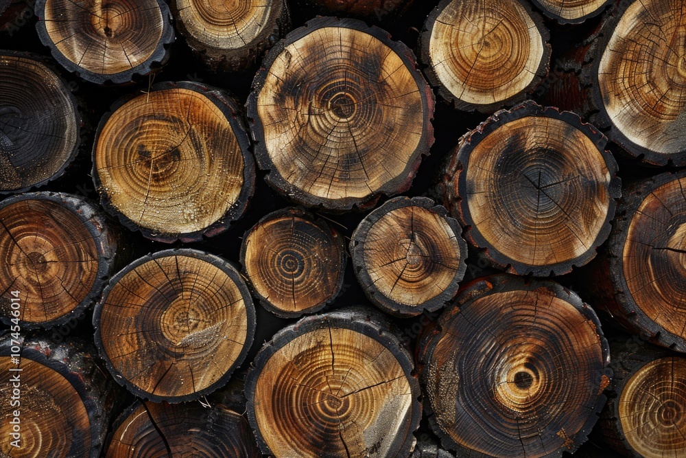 A close-up shot of a wooden pile with various wood types and textures A close-up shot of a wooden pile with various wood types and textures