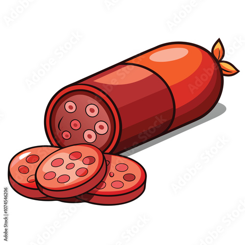 Whole & Sliced Chorizo Sausage - Full Length with Detailed Slices for Culinary Visuals.